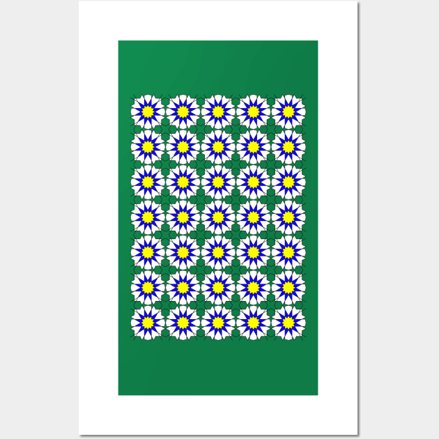 Islamic Geometric pattern 002 Blue & Yellow Wall Art by rupertrussell